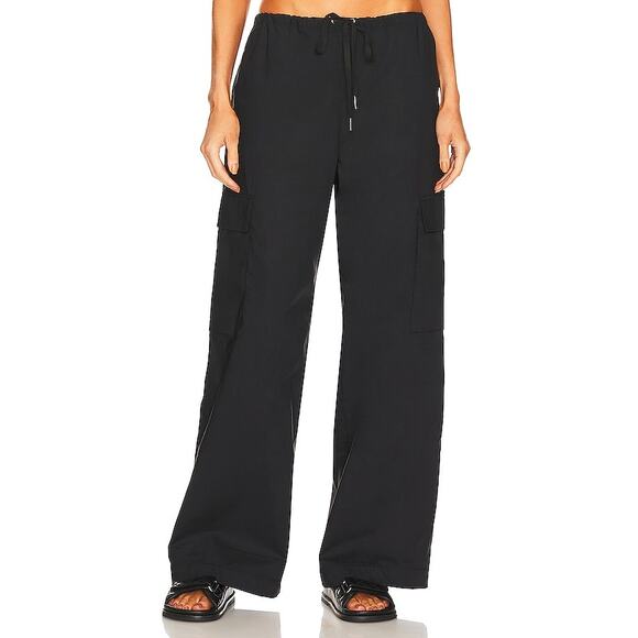 Lovers and Friends Ky Pants Wide Leg Low Rise Drawstring 100% Cotton Black S NWT - Picture 1 of 6